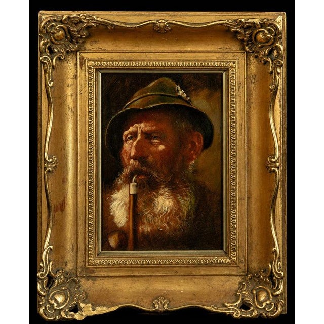 Bernd Funke, German Portrait of a Gentleman with Pipe, 20th Century, Oil on Board For Sale - Image 4 of 5
