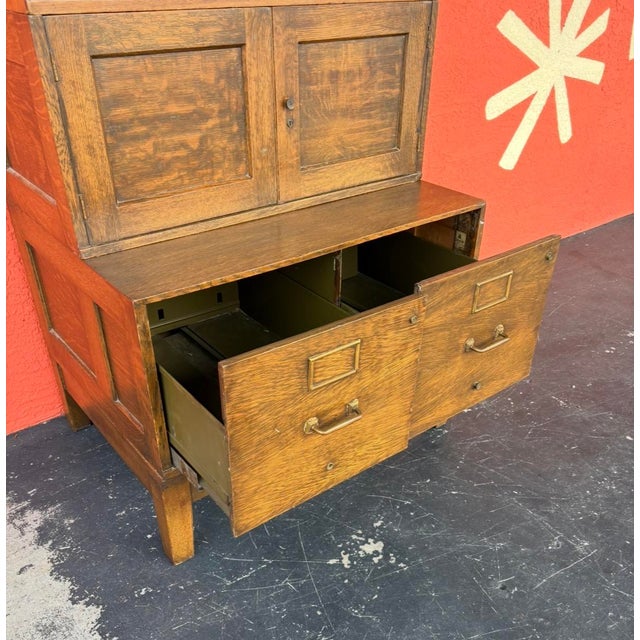 Wood Antique Modular Oak Storage Cabinet For Sale - Image 7 of 11