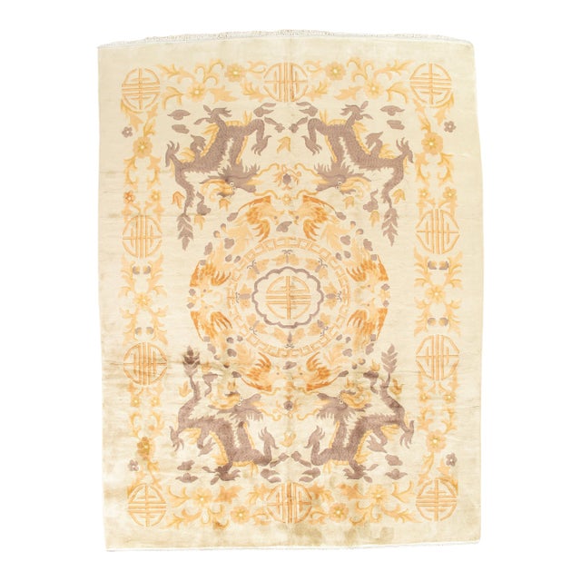 Early 20th-Century Chinese Mongolian Dragon Rug with Shou Medallion, Handmade For Sale
