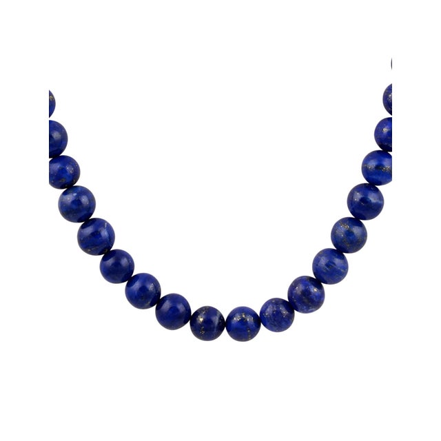 Vintage Lapis Lazuli Single Strand Necklace with 14 Karat Yellow Gold Lobster For Sale - Image 18 of 18