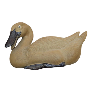 Vintage Circa 1970 Chinese Shiwan Pottery Duck Laying Down Figurine