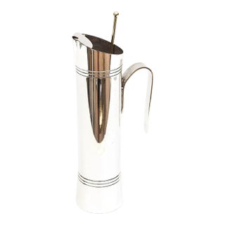 Vintage Italian Signed Silver Plate Modernist Martini Pitcher With Long Spoon, 1970's For Sale