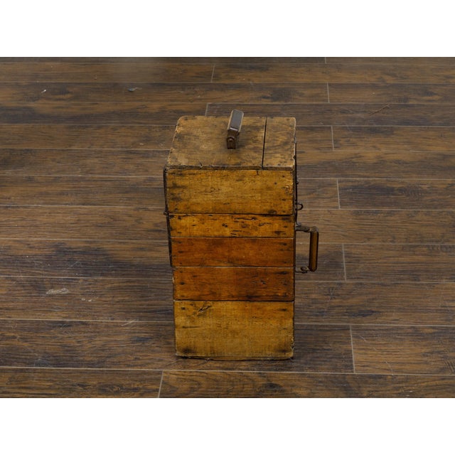 19th Century Rustic Pine or Oak Tantalus Wine Box with Metal Hardware For Sale In Atlanta - Image 6 of 12