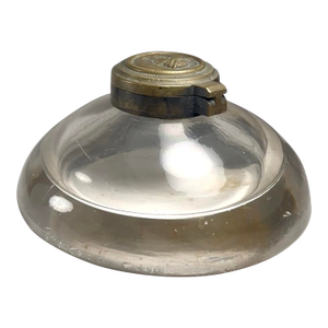 Antique French Heavy Hand Blown Glass Bronze Lidded Inkwell