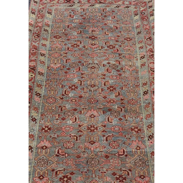 1910s Antique Persian Kurdish Rug in Blue, Green, Brown, and Soft Red Measures 3'2"x6'3" For Sale - Image 5 of 10