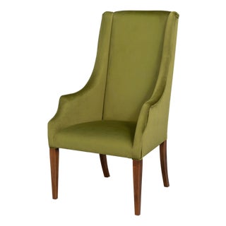 Sloped Arm Green Velvet Dining Chair in Olive, Host Chair For Sale