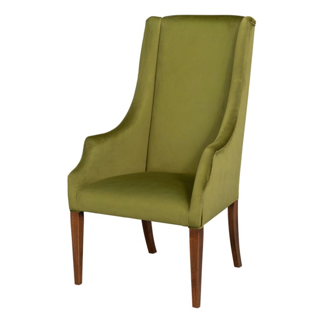 Sloped Arm Green Velvet Dining Chair in Olive, Host Chair For Sale