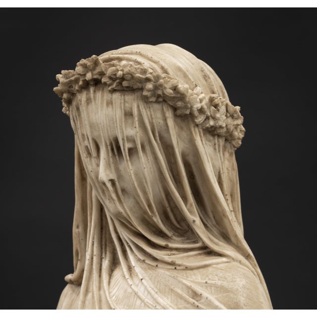 Contemporary Bust of Veiled Lady in Reconstructed Carrara Marble For Sale - Image 3 of 5