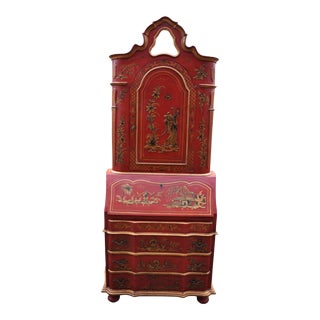 1960s Vintage Red Chinoiserie Secretary Desk For Sale