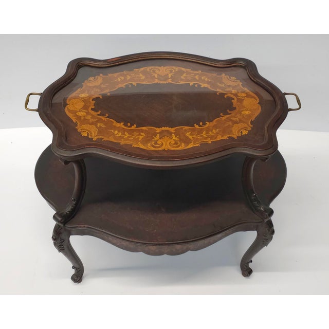 French 19th C. French Louis XV Marquetry Tea Table Att. Francois Linke For Sale - Image 3 of 12