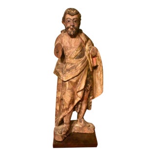 18th Century A Large Carved Painted Polychrome Santos, Possibly John the Baptist For Sale