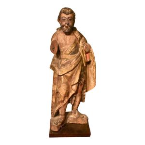 18th Century A Large Carved Painted Polychrome Santos, Possibly John the Baptist