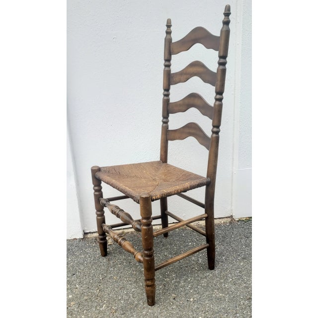 Mid 20th Century Mid-Century Walnut and Rush Seat Ladderback Chair For Sale In Washington DC - Image 6 of 6