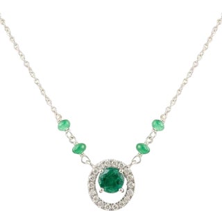 1.63 Ct Beaded Emerald Halo Diamond Chain Necklace in 18k Solid Gold For Sale