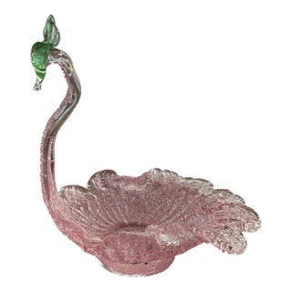 1950s Fratelli Toso Art Glass Pink Swan With Frit For Sale