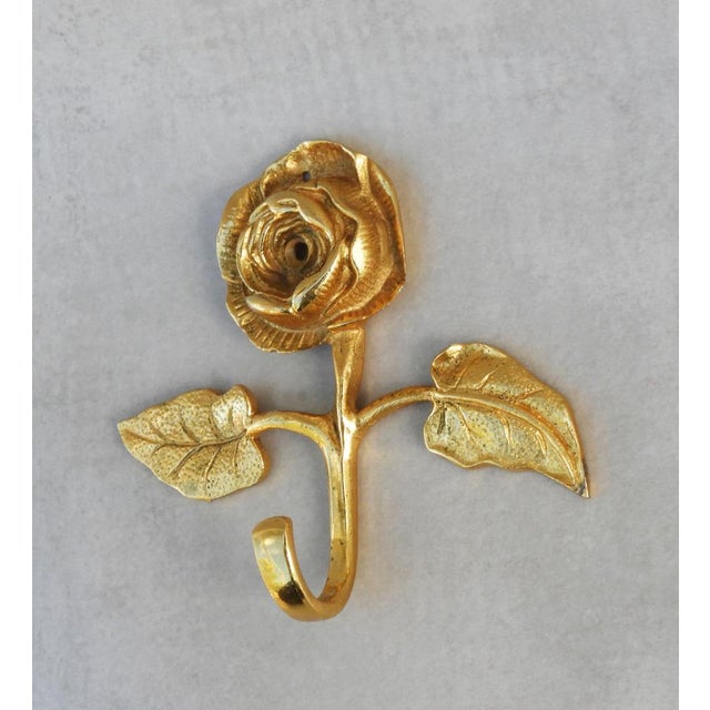 Charming French mid-century rose bloom hooks in gilded brass C1950.