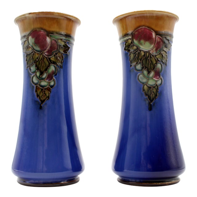 1922-1927 Pair of Arts & Crafts Vases by Royal Doulton, England For Sale