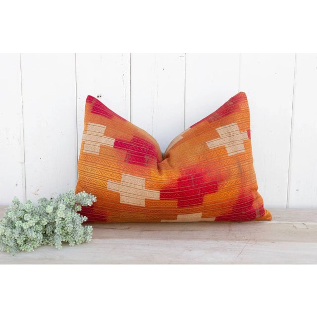 This luxurious Bagh Phulkari pillow features beautiful fine silk embroidery with a diamond pattern on a cotton fabric....