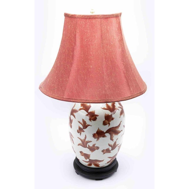 Mid-Century Italian Red Fish Table Lamps in Porcelain with Wood Base, Set of 2 For Sale - Image 5 of 7