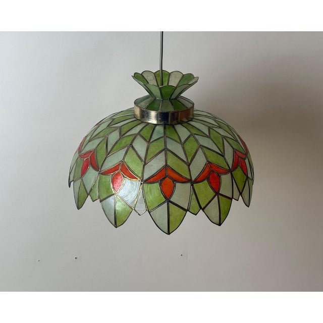 1970s Handcrafted Palm Beach Capiz Shell Lotus Pendant, 1970s For Sale - Image 5 of 15