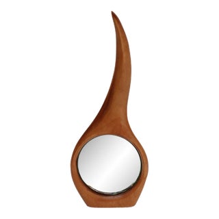 Vintage American Studio Craft Solid Cherrywood Handheld Dressing Table Mirror For Sale