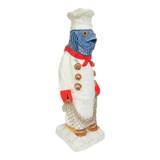 Vintage Large Sea Creature Fish Lobster Chalkware Chef Statue by Stainmaster For Sale