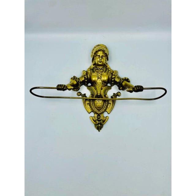 Mid 20th Century Victorian Style Brass Towel Holder With Woman Holding Rack For Sale - Image 12 of 12