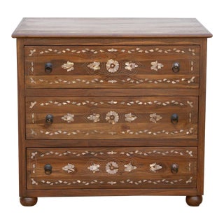 Small Reclaimed Teak Damascus Inlay Dresser For Sale