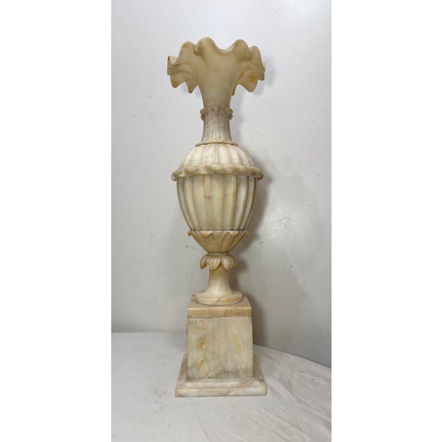 Huge Antique 1800's Hand Carved Alabaster Stone Marble Urn Flower Vase Sculpture For Sale - Image 4 of 15