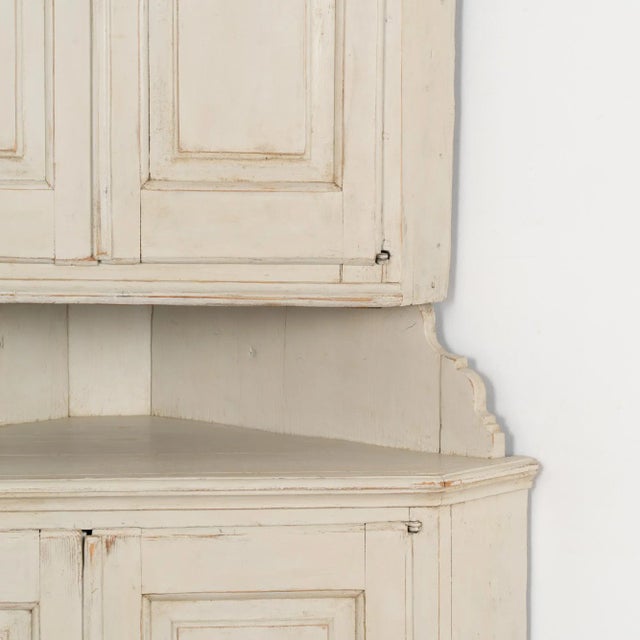 Wood Antique White Painted Corner Cabinet Cupboard, Sweden Circa 1840-60 For Sale - Image 7 of 9