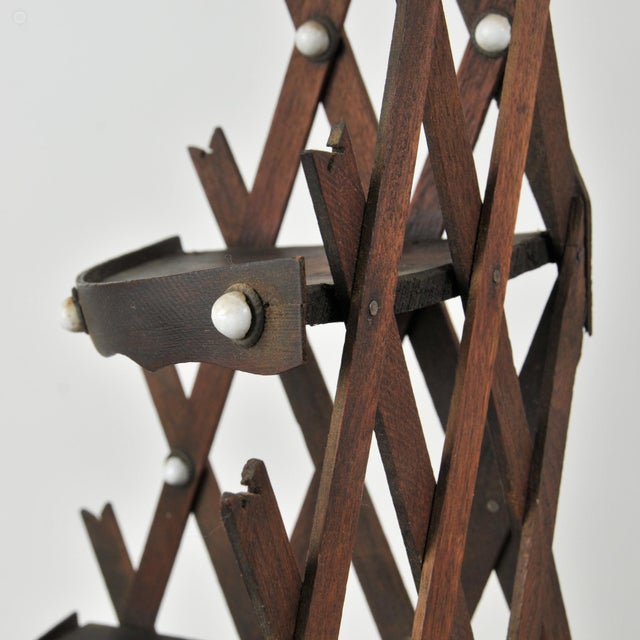 Antique Folk Art Lattice Corner Shelf With Porcelain Button Accents For Sale - Image 13 of 16