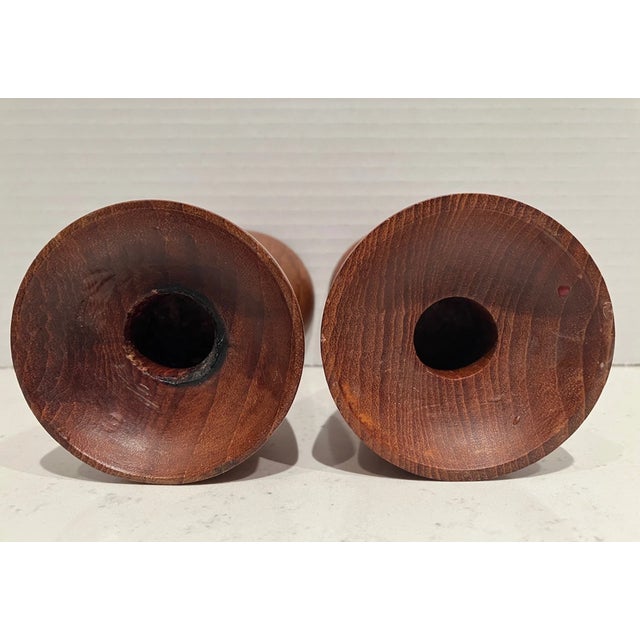 Vintage MCM Scandinavian Teak Hourglass Shape Candle Holders -Set/2 For Sale - Image 4 of 5