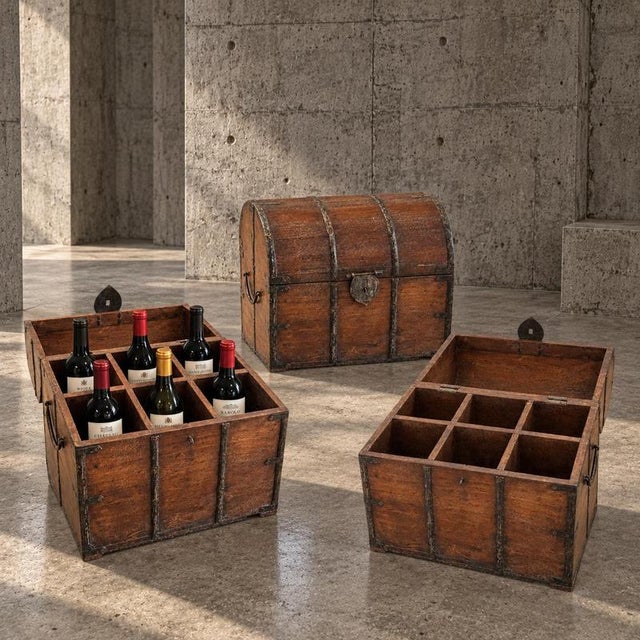 Antique Military Campaign Brass Bound Wooden Wine Bottle Chest For Sale - Image 6 of 6