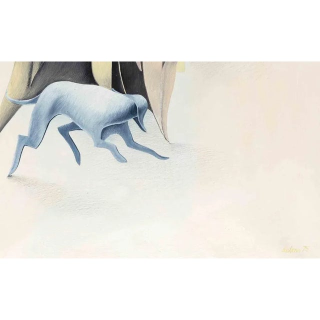 Untitled - Surrealist Scene is an original contemporary artwork realized by Albert Debois in 1975. Mixed colored oil on...