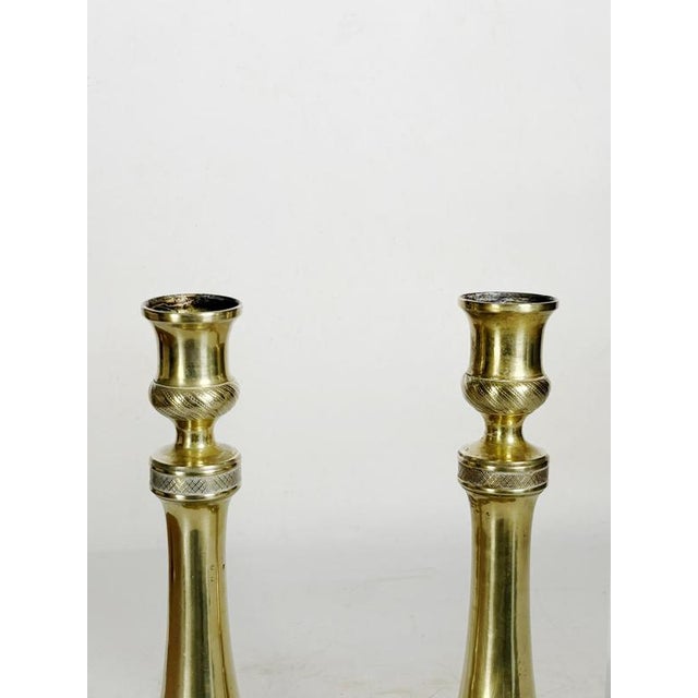 Antique French Brass Candlesticks, 1800s, Set of 2 For Sale - Image 9 of 10