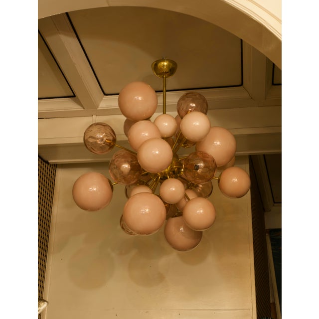 Metal Mid-Century Pastel Pink Murano Glass Sputnik Chandelier, 2000 For Sale - Image 7 of 11