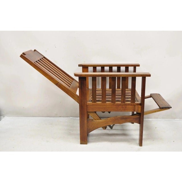 Traditional Antique Edwardian Mahogany Mechanical Reclining Slatted Morris Lounge Arm Chair For Sale - Image 3 of 12