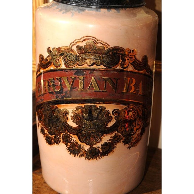 1830 English Reverse Painted Glass Pharmacy Jars - a Pair For Sale - Image 4 of 10