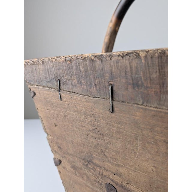 Antique Wabi-Sabi Wooden Log Basket with Wrought Iron Fittings For Sale - Image 12 of 18