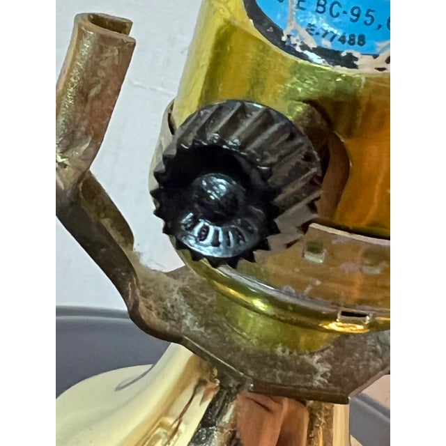 Vintage Hollywood Regency Cobalt Blue Fluted Ginger Jar Table Lamp on Brass Stand For Sale - Image 11 of 12