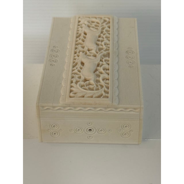 Wood Vintage Hand-Carved Bone Overlay Jewelry Box With Deer Motif For Sale - Image 7 of 12