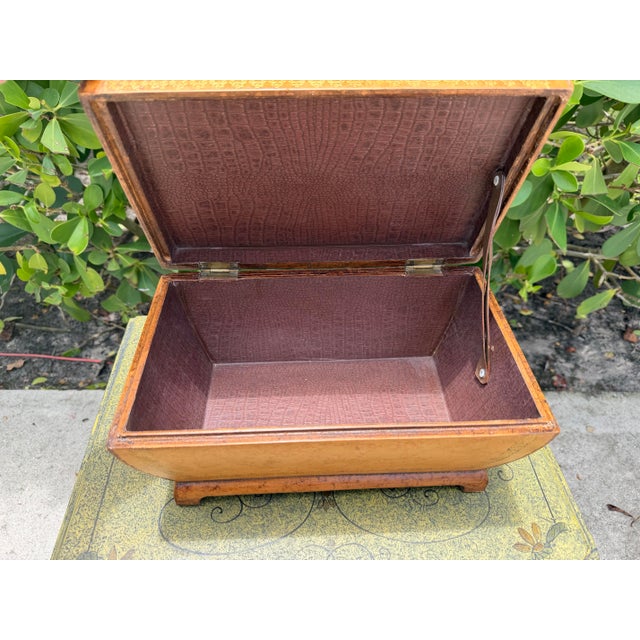 Animal Skin Vintage 13” Leather Decorative Box With Gilt Tooling For Sale - Image 7 of 12