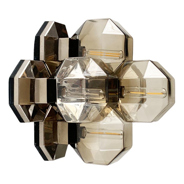 Vintage German Space Age Chrome & Glass Wall or Ceiling Lamp by Motoko Ishii for Staff, 1970s For Sale