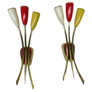 Italian Three-Light Wall Lamps, 1950s, Set of 2 For Sale