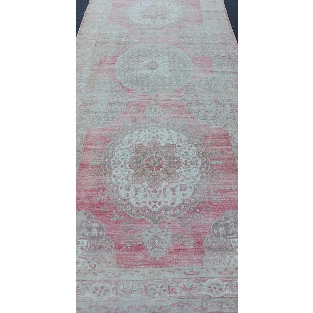 Shabby Chic Vintage Turkish Oushak Rug With Vibrant Multicolor Geometric Patterns 5'0 X 14'3 For Sale - Image 3 of 10