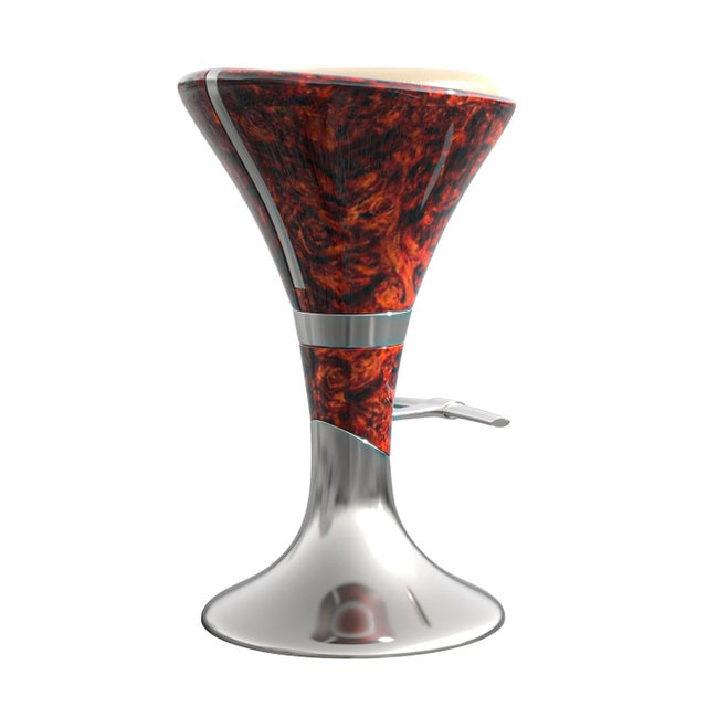 "Il Destino" Bar Stool With Burl Walnut, Stainless Steel, Hand Crafted For Sale - Image 4 of 12