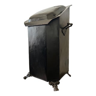 Antique Victorian Black Tin Tole Fireplace Coal Scuttle Bin For Sale