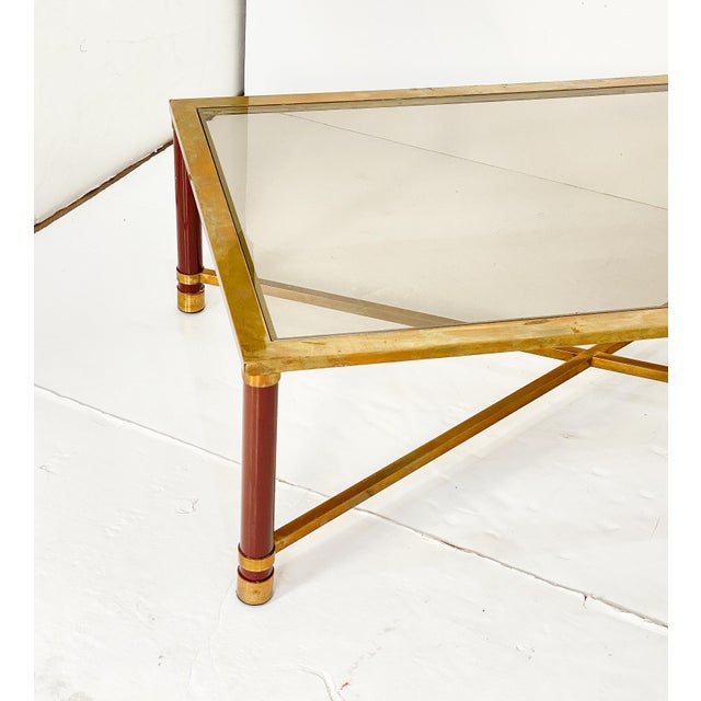French Modern Rectangular Cocktail or Coffee Low Table of Brass and Smoked Glass For Sale - Image 10 of 11