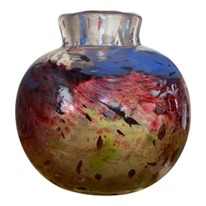 Vintage Blown Art Glass Vase Handsigned and Dated Small Round Shape