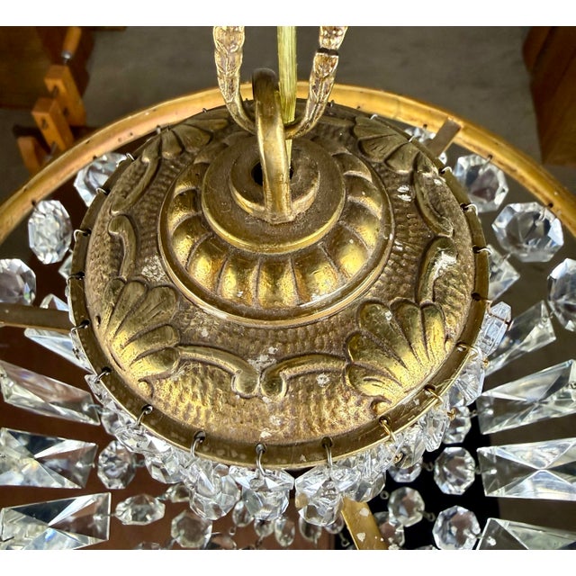 Antique French Empire Basket Style Crystal & Brass Chandelier For Sale - Image 10 of 11